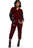Conjunto de dos piezas de top y pantalón de manga larga con bloques de color y lentejuelas para mujer