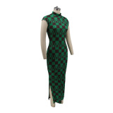 Women Sleeveless Printed Slit Dress