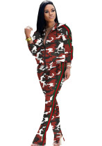 Zweiteiliges Hosenset mit modischem Camouflage-Print für Damen