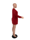秋の女性のプルオーバー ラウンド ネック無地カジュアル ファッション ポケット ロング スウェットシャツ ドレス
