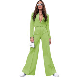 Autumn And Winter Trendy Solid Color Short Long-Sleeved Blazer Fashion High Waist Wide-Leg Pants Two Piece Suit