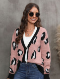 Winter Leopard Print Cardigan Button Plus Size Style Fashion Knitting Sweater Jacket