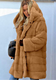 Maxi Solid Color Loose Hooded Faux Fur Coat Fall Winter Warm Coat