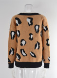 Winter Leopard Print Cardigan Button Plus Size Style Fashion Knitting Sweater Jacket