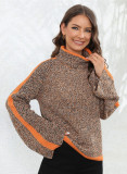 Damen Winter Pullover Patchwork Mischfarbe Strickpullover Rollkragenpullover