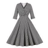Women'S Chic Patchwork Vintage Houndstooth A-Line Dress