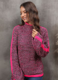 Damen Winter Pullover Patchwork Mischfarbe Strickpullover Rollkragenpullover