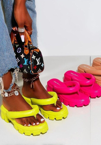 Pantofole casual con tacco quadrato con piattaforma estiva Infradito da spiaggia color caramella da donna