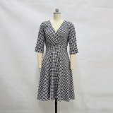 Women'S Chic Patchwork Vintage Houndstooth A-Line Dress