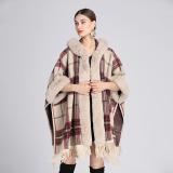 Autumn Winter Fur Collar Hooded Cape Ladies Coat Plus Size Cardigan