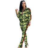 Ladies Fashionable Camouflage Print Two Piece Pants Set