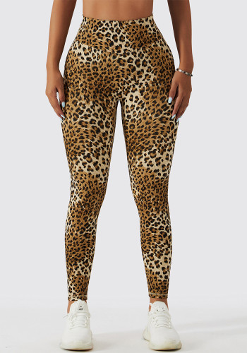 Calças de yoga femininas com estampa de leopardo cintura alta justas calças esportivas básicas camufladas calças fitness