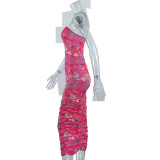 Dames strapless gewikkelde borst digitaal printen midi trendy jurk