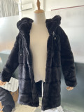 Abrigo de piel sintética con capucha suelta de color sólido maxi Abrigo cálido de otoño invierno
