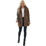 Autumn Winter Leopard Print Women'S Fashion Chic Faux Fur Loose Jacket With Pockets
