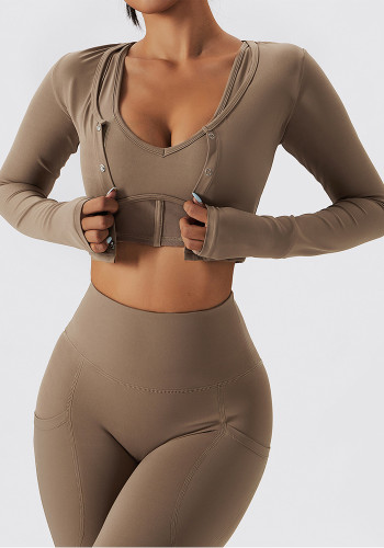 Women Quick-Drying Tight Fitting Long-Sleeved Yoga Clothing Gym Running Button Cardigan Sports Top