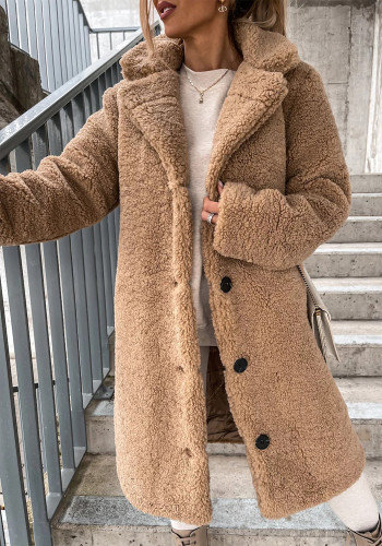 Automne et hiver femmes polaire à manches longues col rabattu manteau long femmes