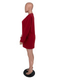 Otoño Mujer Jersey Cuello Redondo Sólido Casual Moda Bolsillo Largo Sudadera Vestido