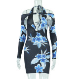 Women'S Clothing Autumn Trendy Digital Printing Long Sleeve Hollow Out Bodycon Dress