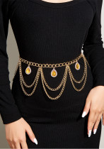 Waist Chain Gold Crystal Pendant Wavy Tassel Pendant Belt Waist Jewelry
