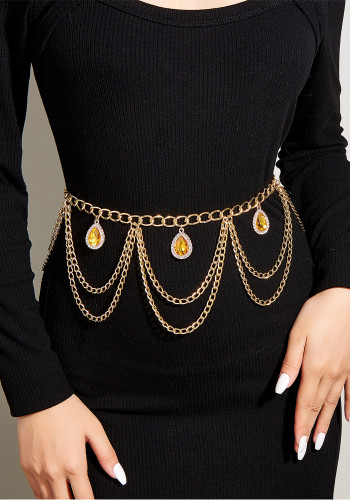 Chaîne de taille pendentif en cristal d'or pendentif pompon ondulé ceinture bijoux de taille