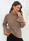 Women'S Winter Sweater Patchwork Mixed Color Knit Pullover Turtleneck Sweater