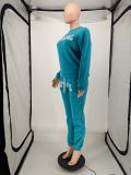 Women'S Printed Casual Loose Fit Fall Winter Tracksuit Two Piece Pants Set