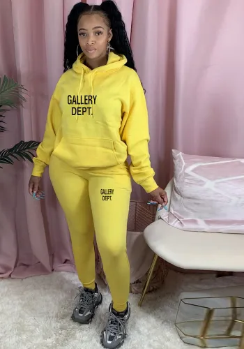 Women'S Autumn Winter Sports Printed Hoodies Two-Piece Tracksuit Fleece Running Wear
