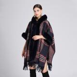 Autumn Winter Fur Collar Hooded Cape Ladies Coat Plus Size Cardigan