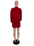 秋の女性のプルオーバー ラウンド ネック無地カジュアル ファッション ポケット ロング スウェットシャツ ドレス