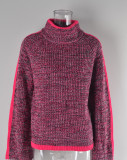 Suéter de invierno para mujer Patchwork Jersey de punto de color mezclado Suéter de cuello alto