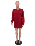 Осенний женский пуловер с круглым вырезом, однотонное повседневное модное длинное платье-толстовка с карманом