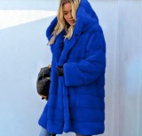 Abrigo de piel sintética con capucha suelta de color sólido maxi Abrigo cálido de otoño invierno