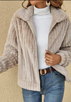 Damen-Herbst-Winter-Jacke aus geripptem Fleece-Cardigan mit Turndown-Kragen