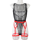 Bodysuit sexy mesh underwear color matching garter belt