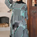 Muslim Ladies Abstract Wrapped Sleeve Fashion Loose Long Sleeve Dress