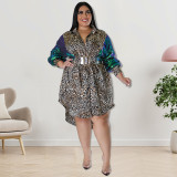Plus Size Women's Leopard Long Sleeve Casual Blouse Dress