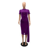 Women's Short Sleeve Chic Solid Slim Waist Bodycon Midi Dress