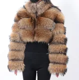 Cropped Coat Fashionable Faux Fur Coat Women Stand Collar Long Sleeves