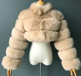 Cropped Coat Fashionable Faux Fur Coat Women Stand Collar Long Sleeves