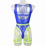 Bodysuit sexy mesh underwear color matching garter belt