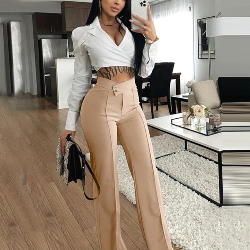 Dropship Casual Loose Flare Pants Women Autumn Chic Pleated Button Split  Office Lady Trousers 2022 Fashion Simple All-match Female Pant to Sell  Online at a Lower Price