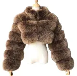 Cropped Coat Fashionable Faux Fur Coat Women Stand Collar Long Sleeves