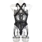Sexy Onesie Striped Patchwork Sexy Crossover Lace-Up Low Back Shapewear with Foot Loops