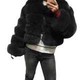Women's Cropped Long Sleeve Fur Faux Fur Coat
