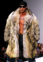 Abrigo de piel para hombre imitación de piel de mapache abrigo largo traje cálido