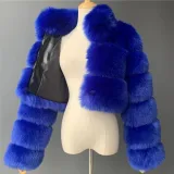 Cropped Coat Fashionable Faux Fur Coat Women Stand Collar Long Sleeves
