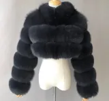 Cropped Coat Fashionable Faux Fur Coat Women Stand Collar Long Sleeves