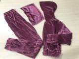 Sexy Women'S Solid Color Velvet Hooded Wrapped Chest Three-Piece Pants Set
