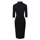 Fall Elegant Chic Career Mid Rise Patchwork Bodycon Career Dress